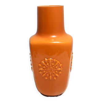 Postmodern Orange Encased Hand-Blown Glass Flower Vase, Empoli, Italy