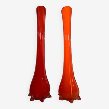 Pair vase soliflore orange glass Murano