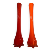 Pair vase soliflore orange glass Murano
