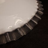 White opaline glass hanging lamp ruffle transparent vintage 1940/1950