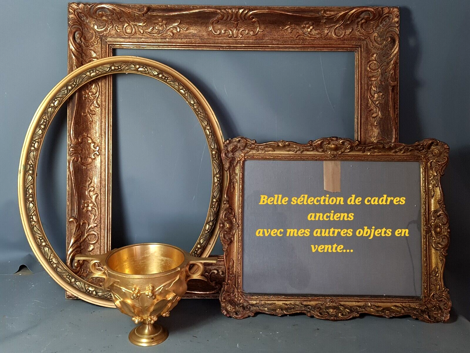 Old oval frame and glass foliage 40x30 cm wood stucco gilding gold leaf SB