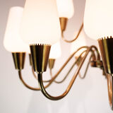 Lamp with arms of brass and glass, of Danish design from the 1950s
