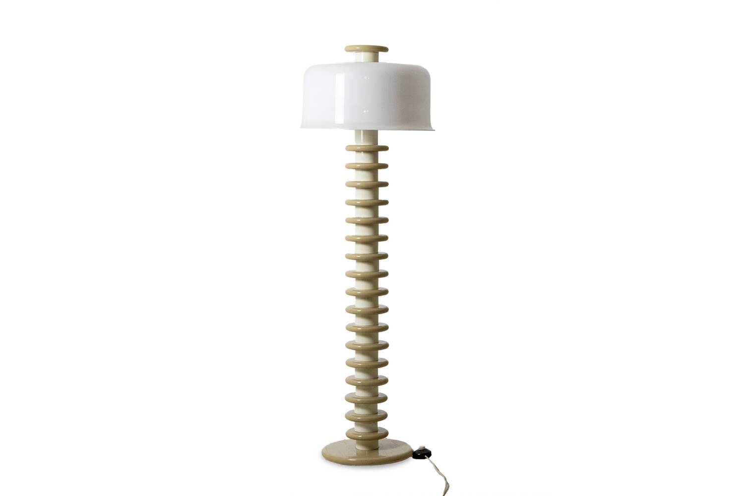 Lampadaire en bois laqué blanc et beige. Années 1980-90