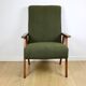 Fauteuil design vintage loft vert olive bouclé haut