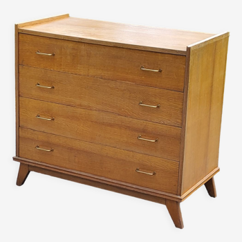 Vintage chest of drawers from the 50s in golden blond oak compass feet 4 drawers