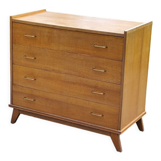 Vintage chest of drawers from the 50s in golden blond oak compass feet 4 drawers