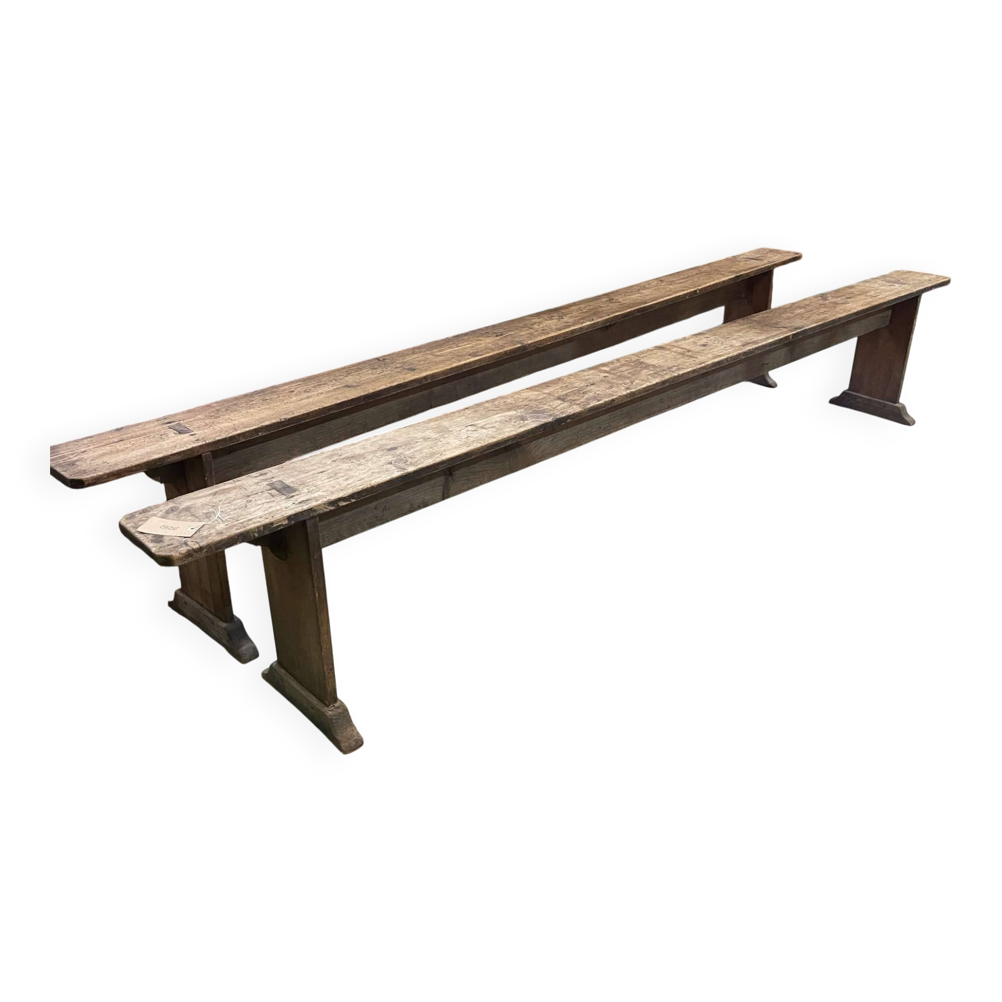 Pair of late 19th century farmhouse table benches in fir