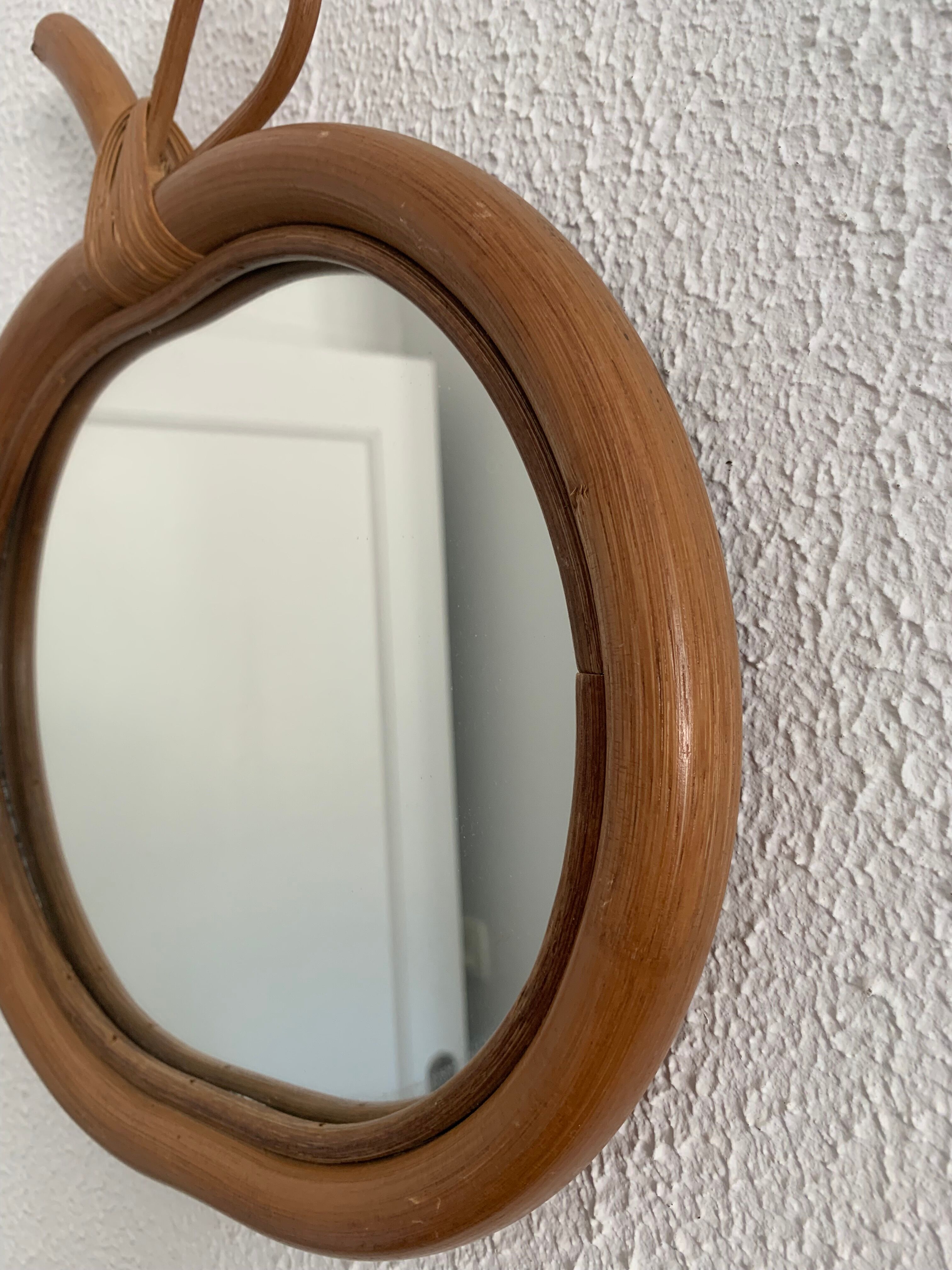 Vintage mirror 1960 rattan apple wicker bamboo - 32 x 35 cm