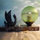 Table lamp, art deco, opaline, marble, bronze patinated metal, 30s/40s