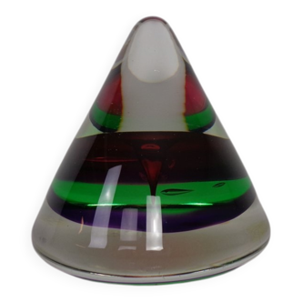 Sommerso Murano Cone Glass Paperweight, Italy, 1970s