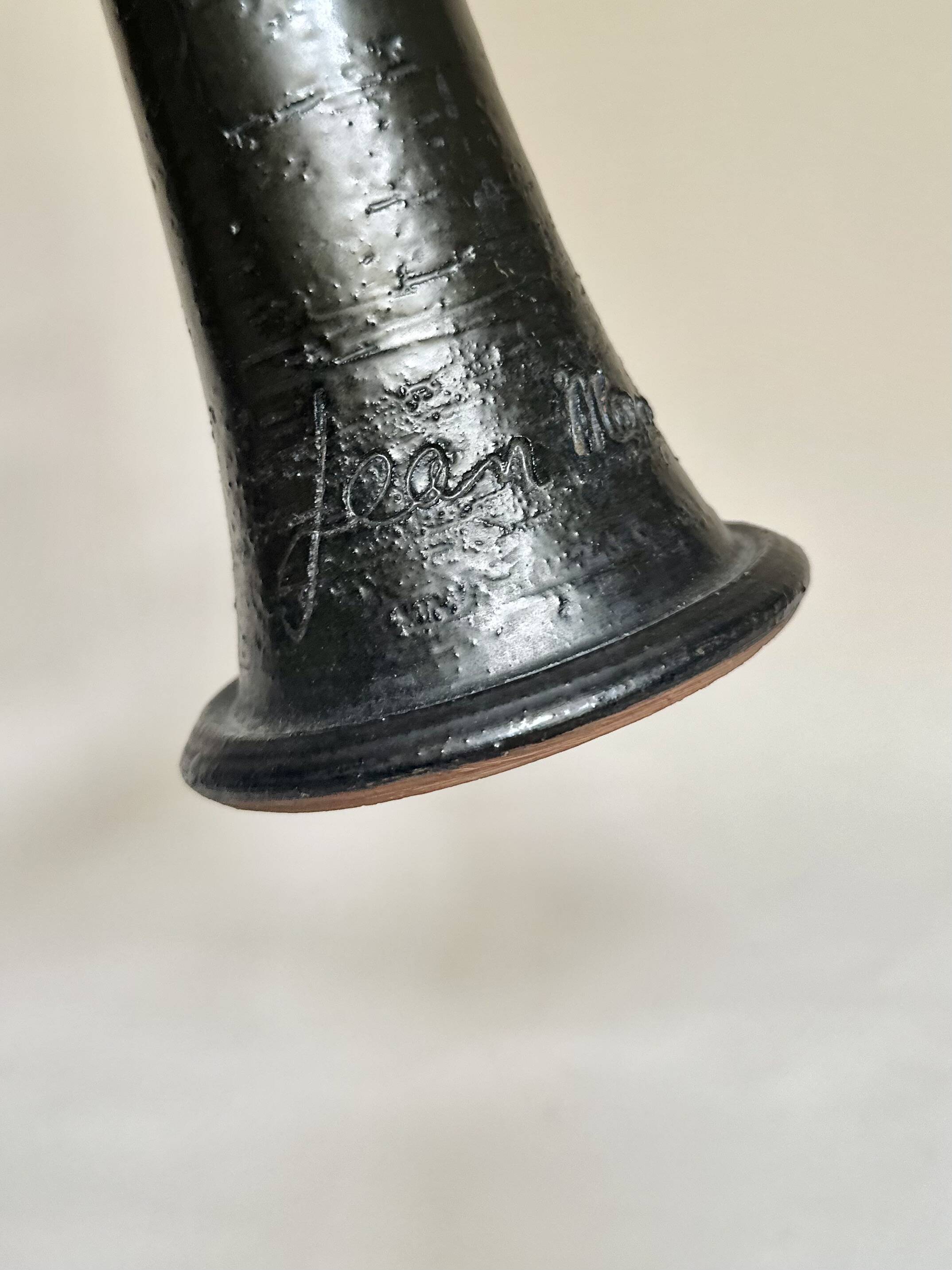 Black ceramic candlestick Jean Marais Vallauris