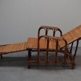 Rare Vintage Bauhaus Rattan & Bamboo Chair with Ottoman by Erich Dieckmann