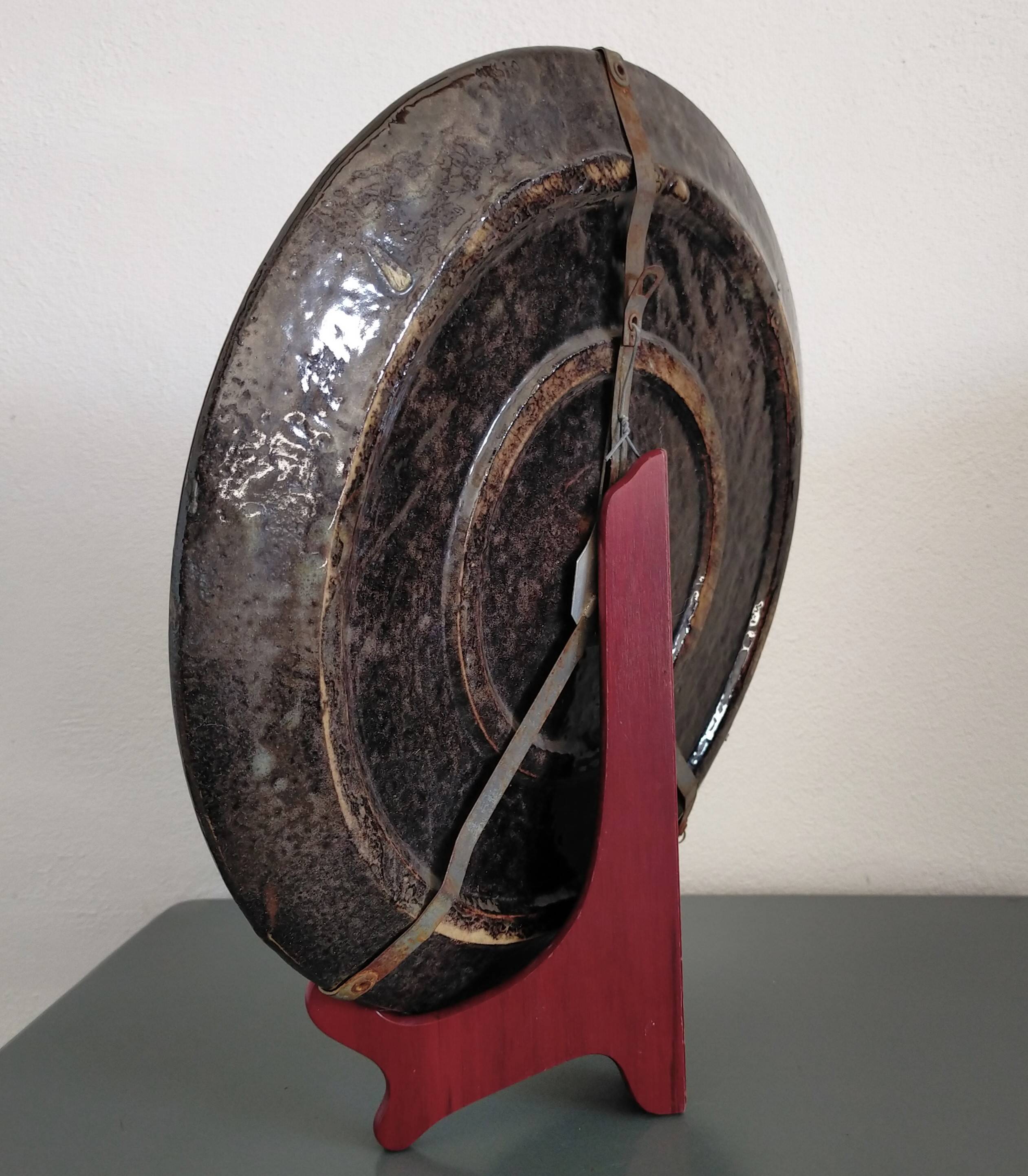 Plat Dauphinois vintage en terre cuite vernissée décor roses