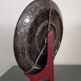 Plat Dauphinois vintage en terre cuite vernissée décor roses