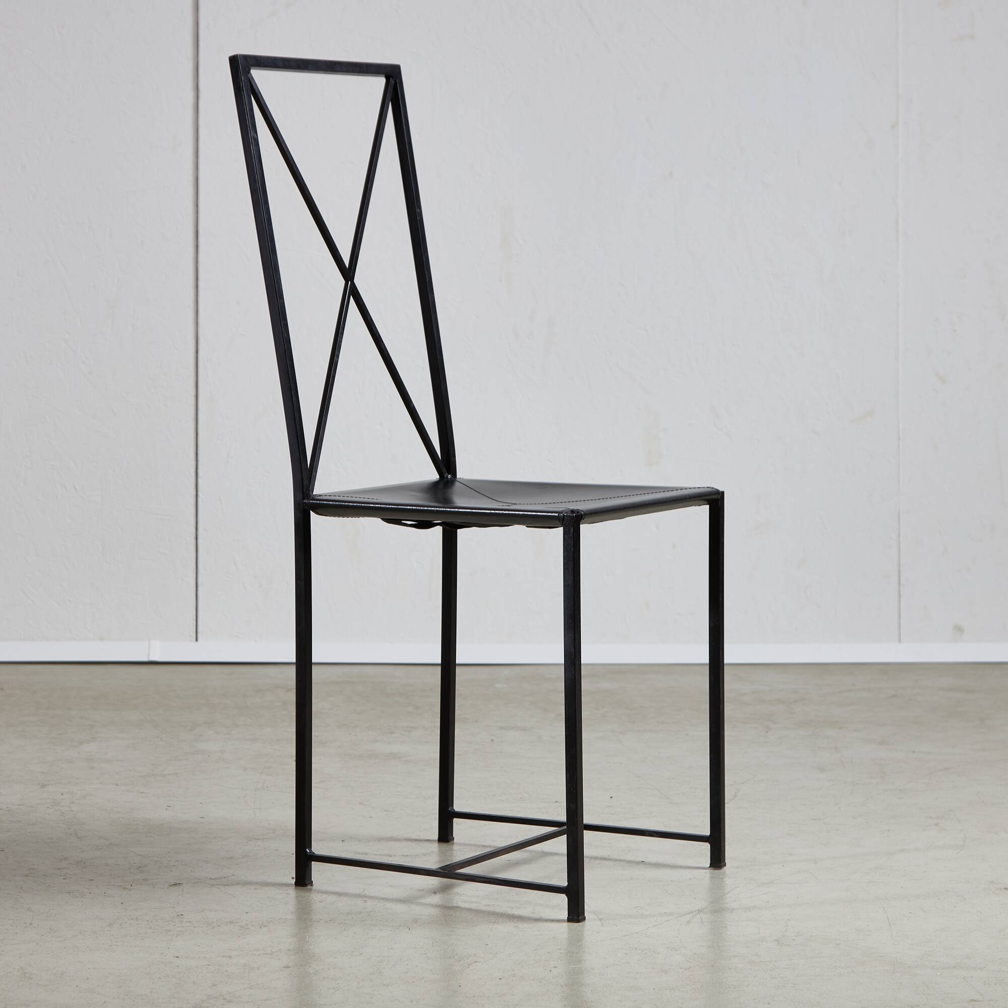 Italian Postmodern Black Leather Dining Chair with "X" Shape, 1980s