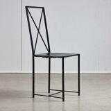 Italian Postmodern Black Leather Dining Chair with "X" Shape, 1980s