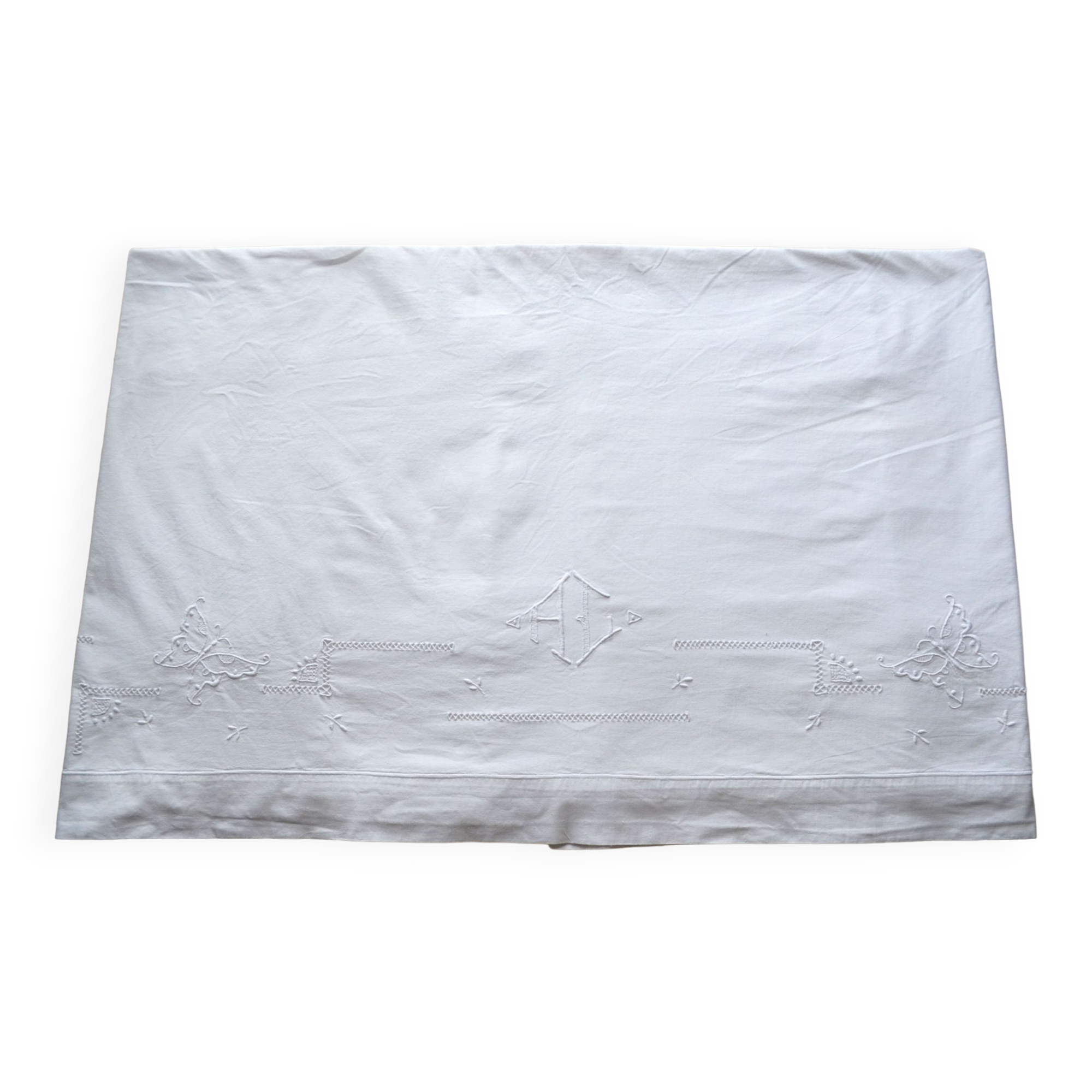 Old sheet hand embroidery and monogram