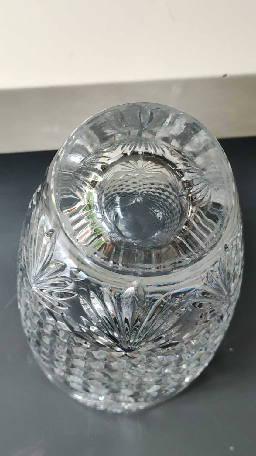 Vintage Bohemian Crystal Vase. Stylish geometric patterned design. Boho-chic. High 24.5 cm