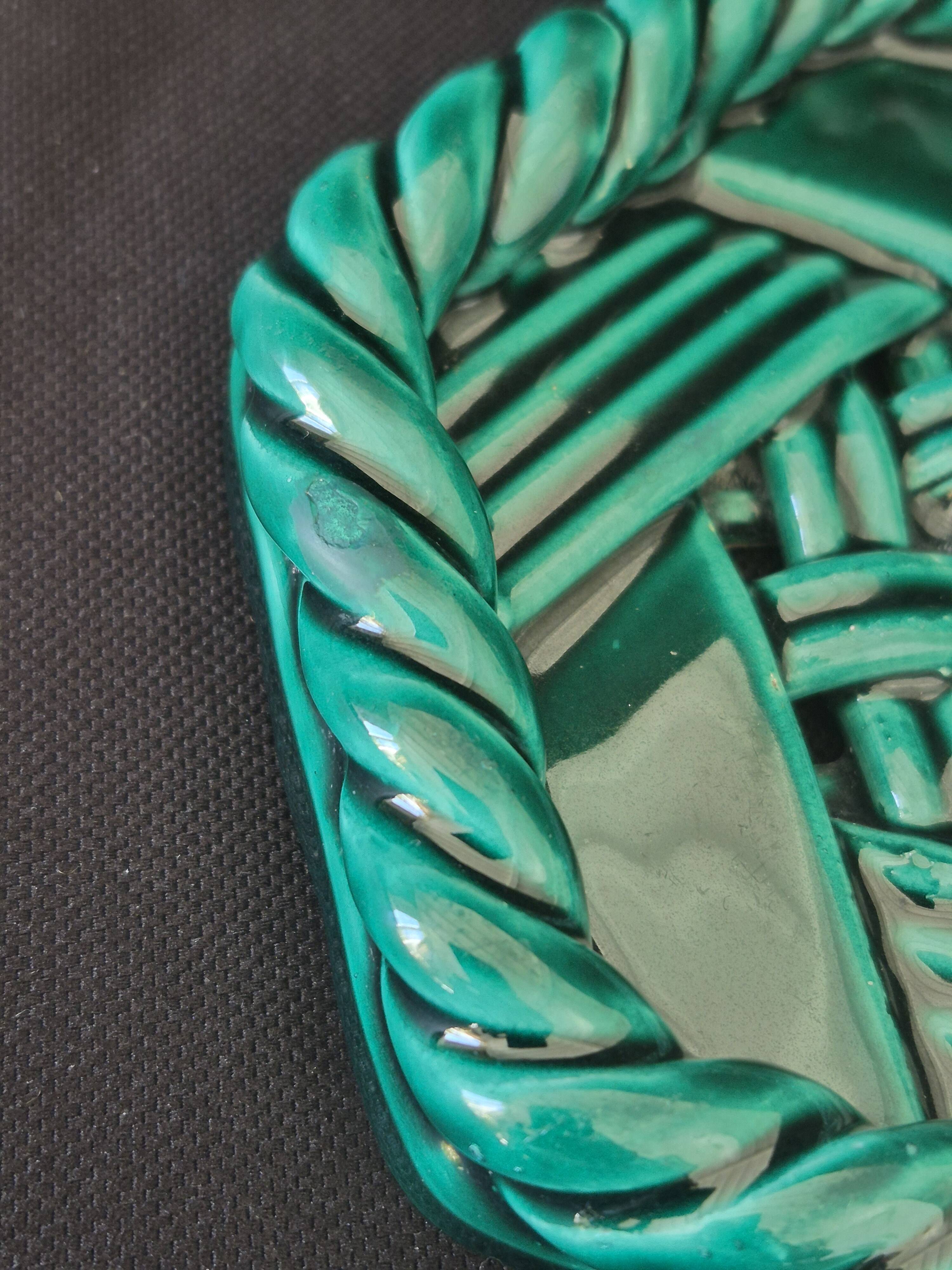 Varnished ceramic trivet from Vallauris and 2 bottle coasters.