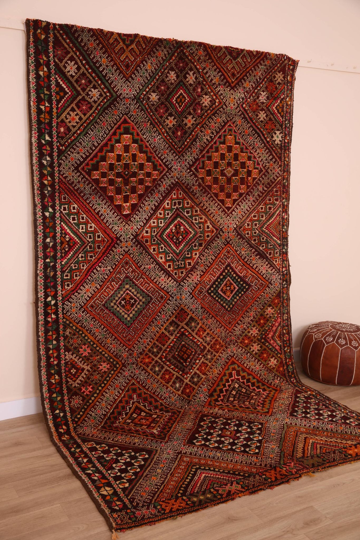 Burgundy Vintage Moroccan Rug 168 x 297 cm, Berber Wool Rug, Handmade Rug