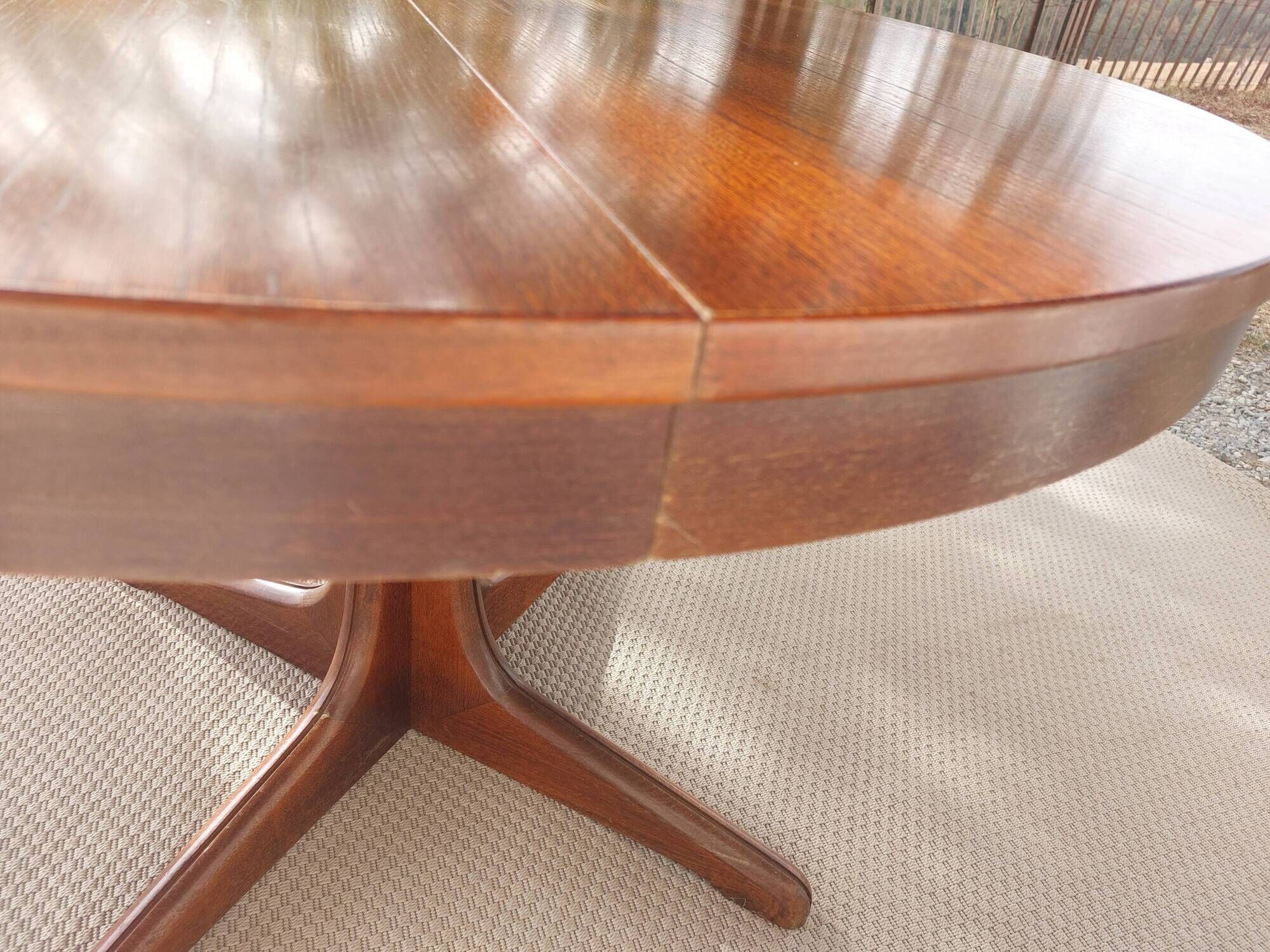 round/oval table with extension, central leg, dark shade, Baumann design