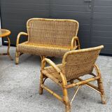 Vintage rattan garden furniture – complete set with sofa and armchairs.