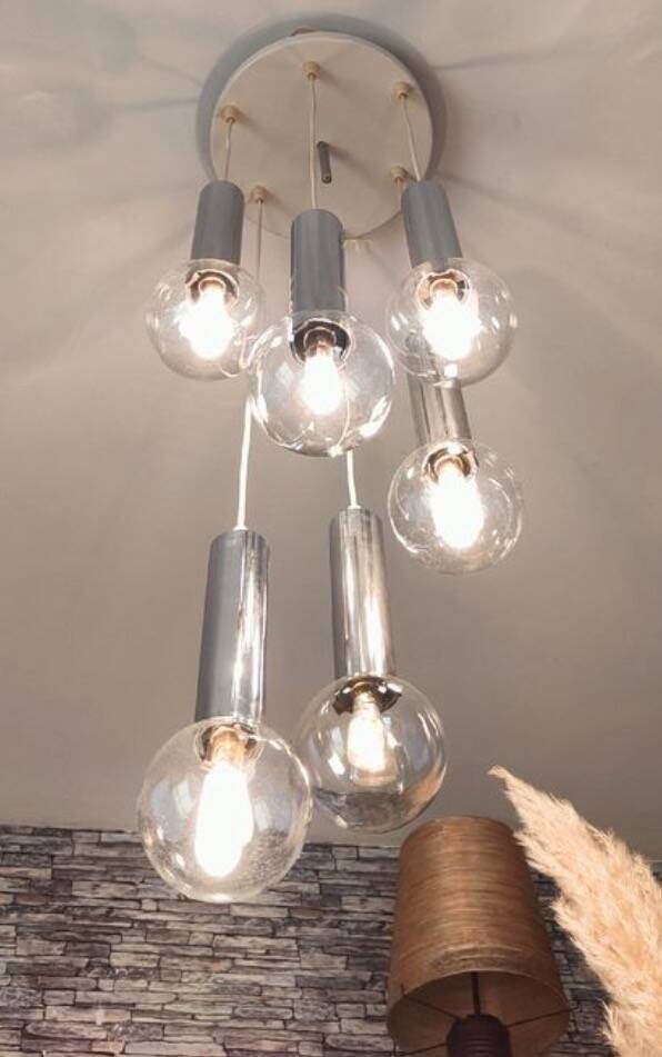 Vintage 1960s/70s 6-light waterfall chandelier pendant light