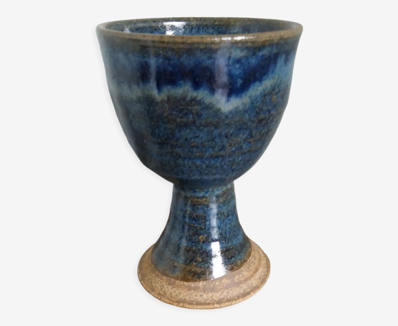 Coupe en grès émaillé bleuté