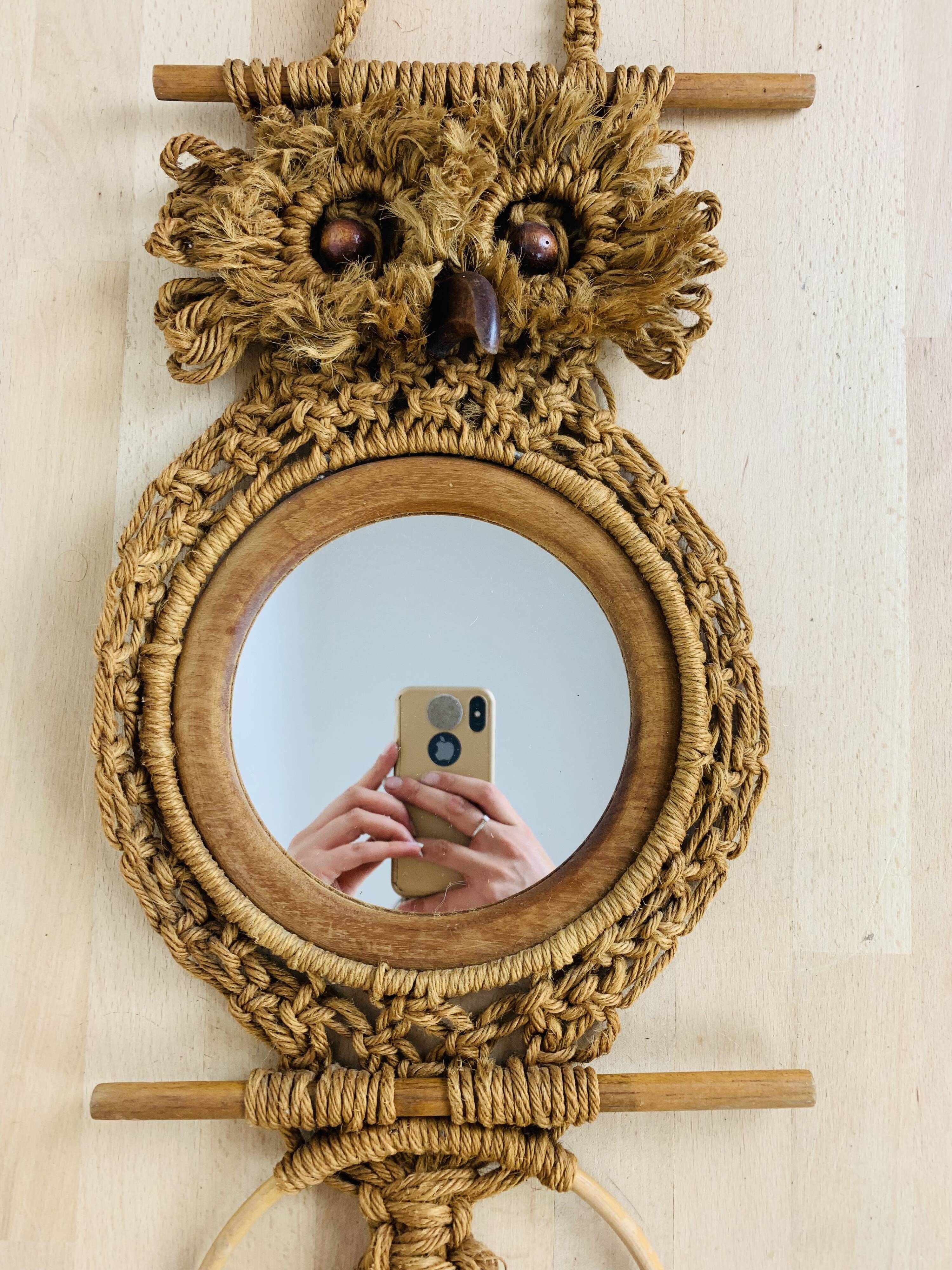 Wall weaving and mirror macramé owl owl