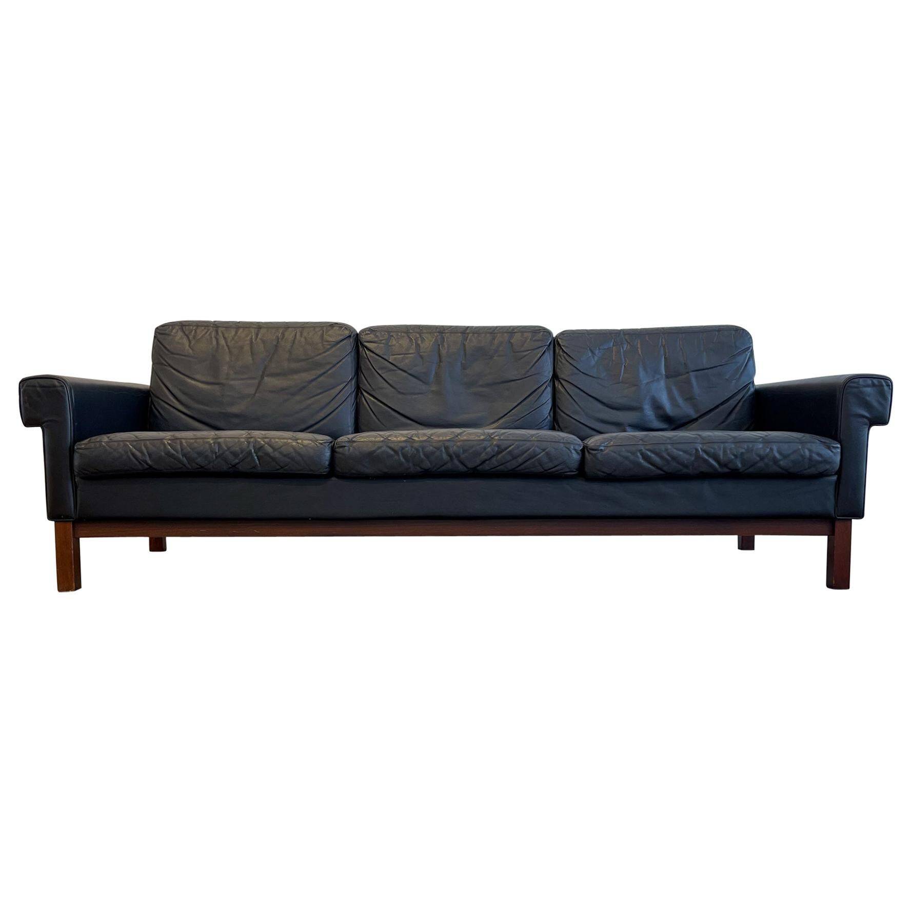 Midcentury leather and teak "Gotland" sofa, Ikea, Sweden, 1967