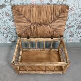 Storage bench in wood and straw (renovated)