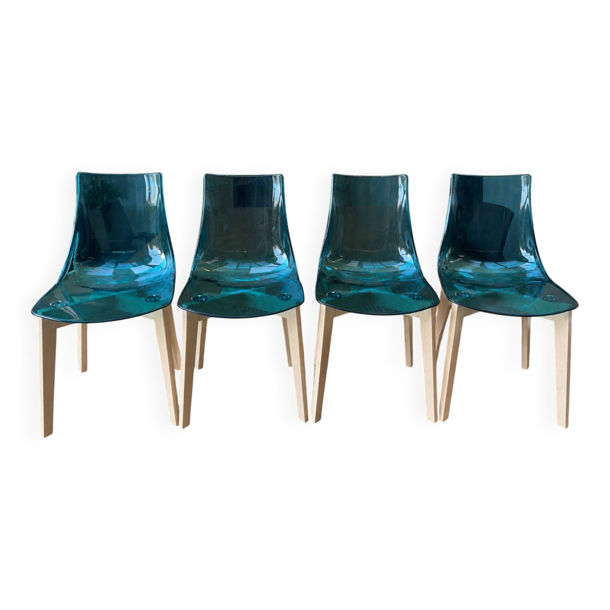 Set of 4 fantasy design chairs – brand: Cancio (wood & polycarbonate)