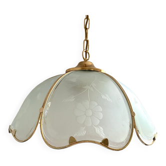 Suspension petals in frosted glass and gilded metal, 80s
