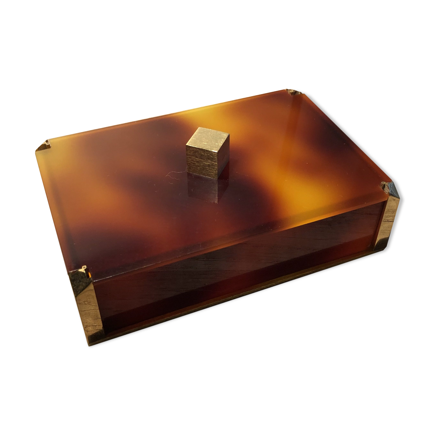 Gold Starry vintage 60 brass jewelry box - Galalithe scale-style