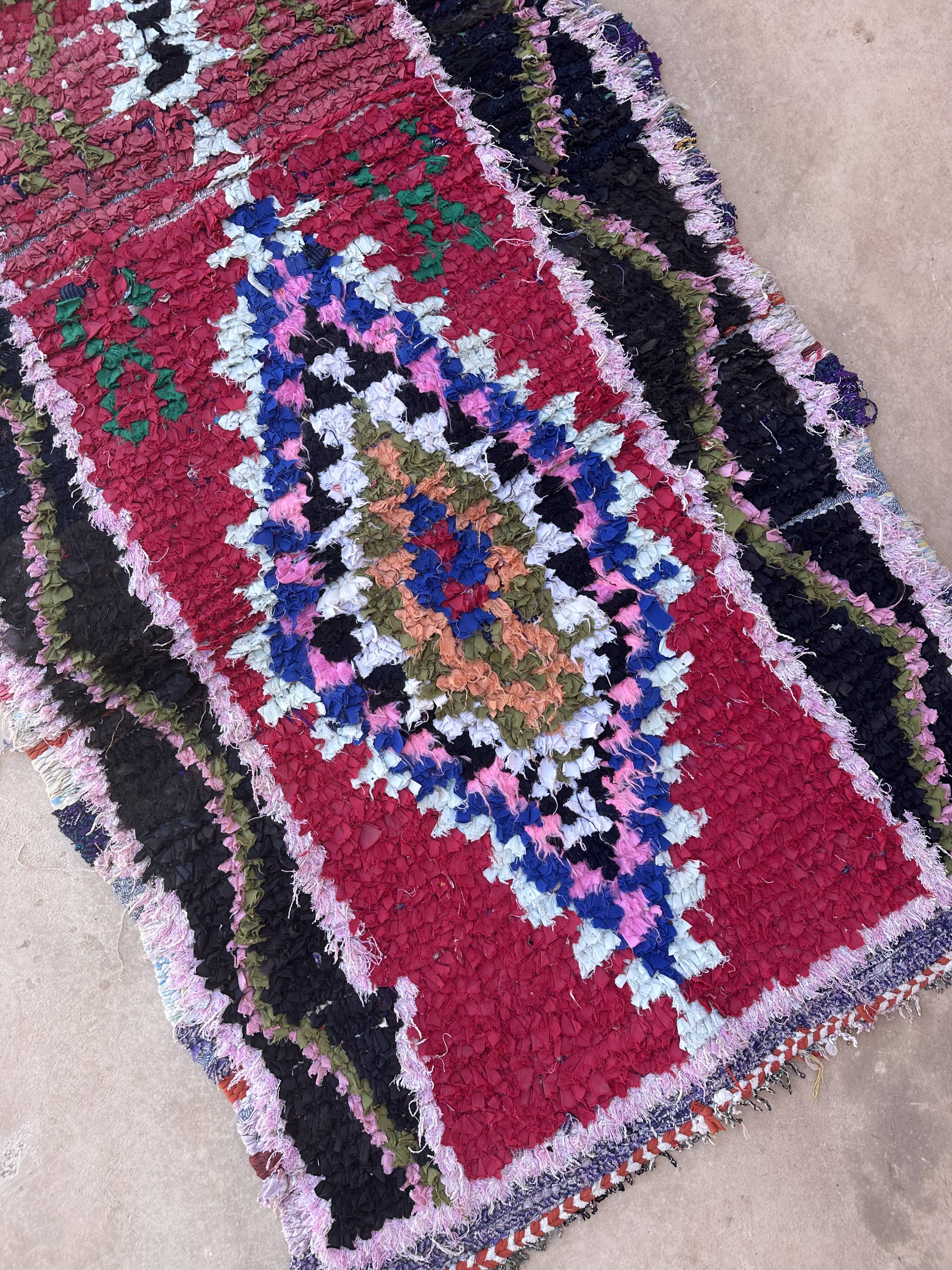 Moroccan carpet Boucherouite colored - 88 x 209 cm