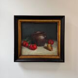 Still life painting in oil on canvas, antique.