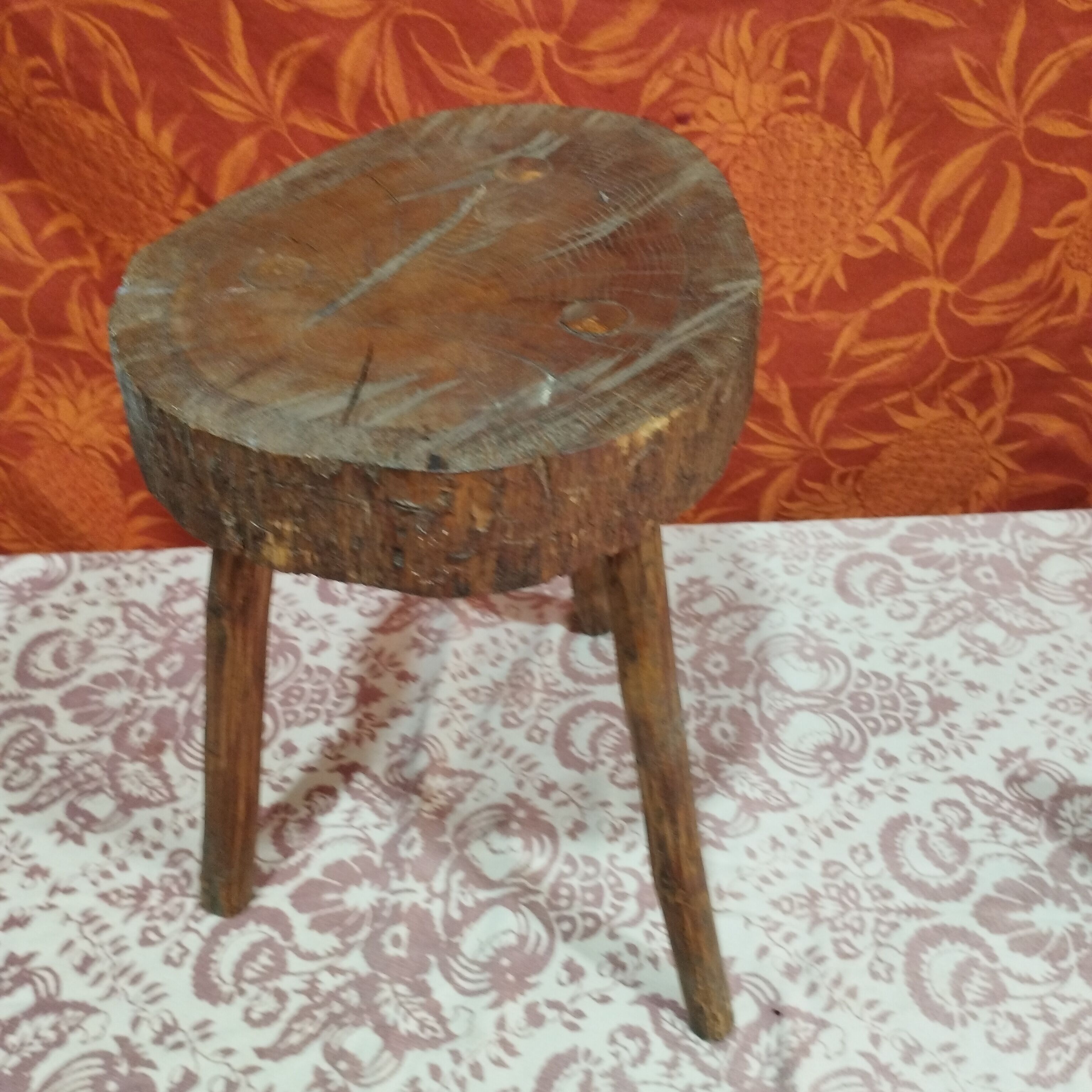 Pair of milking stools - brutalist wooden tripod