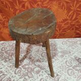 Pair of milking stools - brutalist wooden tripod