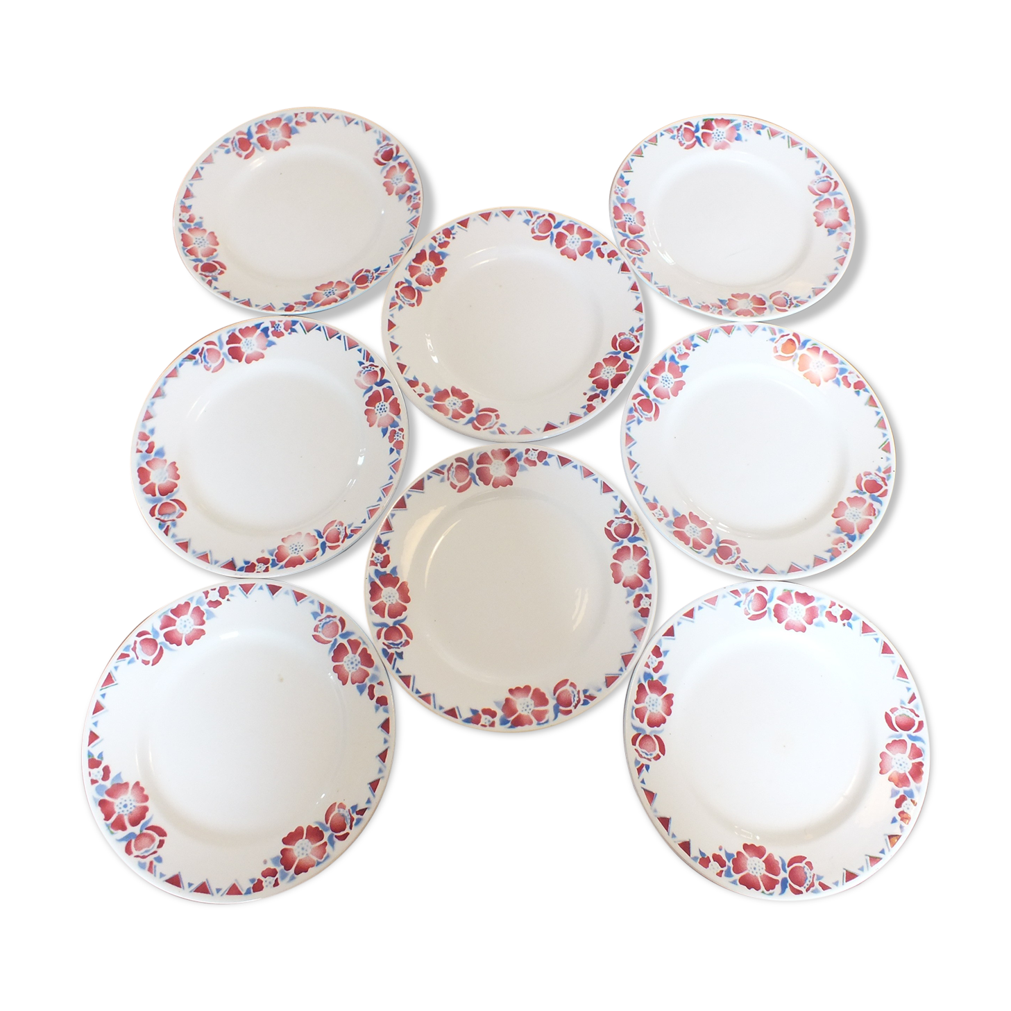 + Set 8 dessert plates Céranord - Saint Amand model Eglantines +