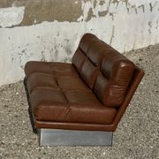 Complete vintage living room set, brushed aluminum and brown leather, France, 1970