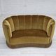 1960s, Danish 2-seater "Banan" sofa, green furniture velour, oak wood.