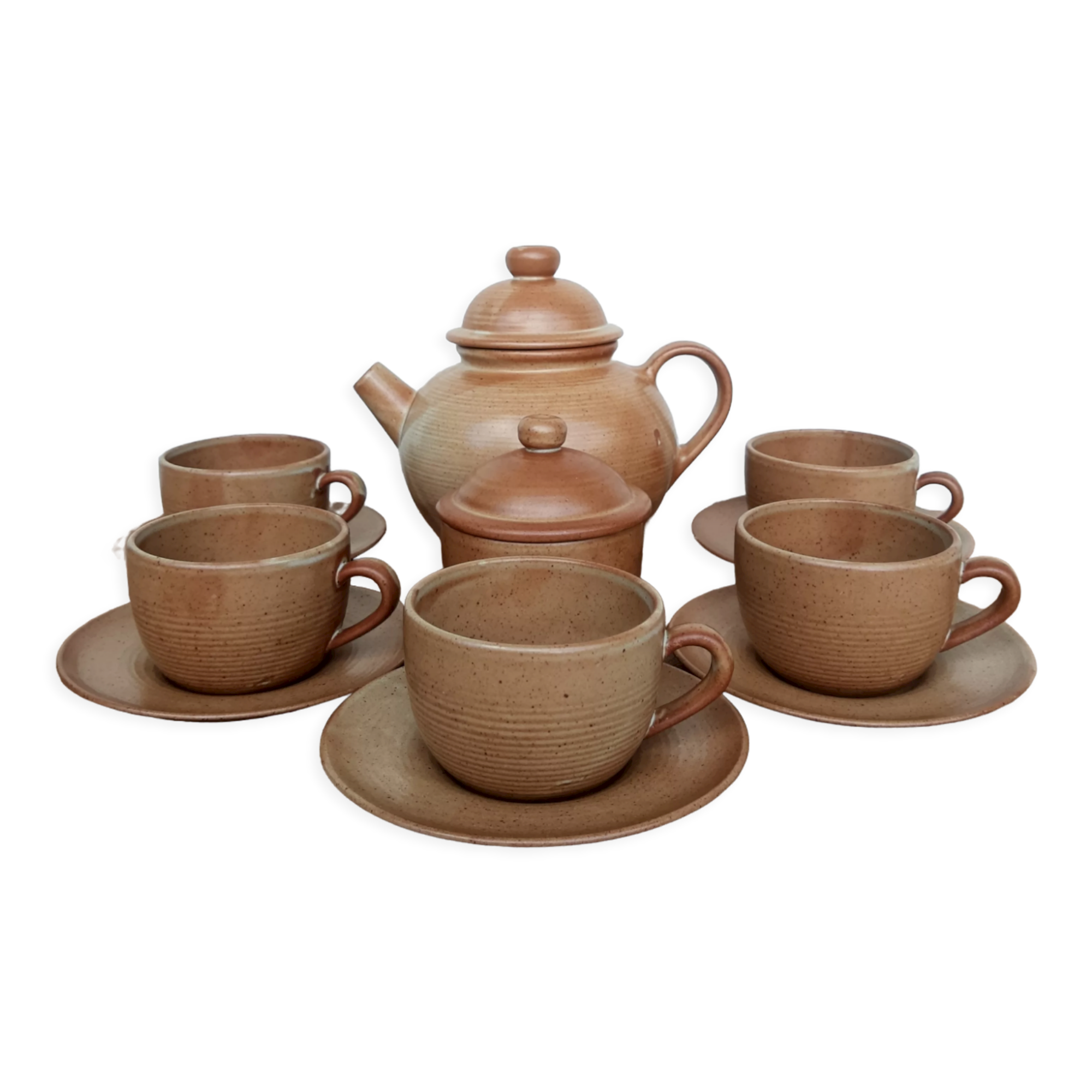 Vintage CNP France village stoneware chocolate tea coffee set