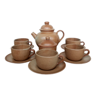 Vintage CNP France village stoneware chocolate tea coffee set