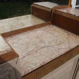 Renovated Art Deco buffet, pink marble and original mirror.