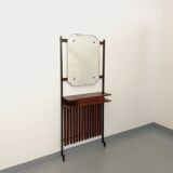 Meuble d’entrée vestiaire italien vintage avec miroir, tablettes en teck