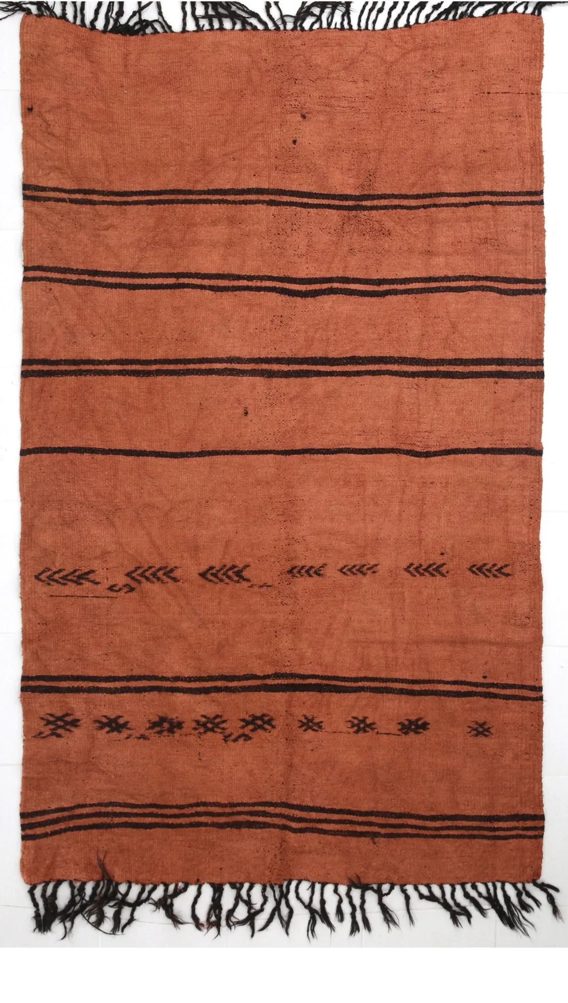 5x8 Terracotta & Black Vintage Kilim Rug, Handwoven Bohemian Bedroom Carpet