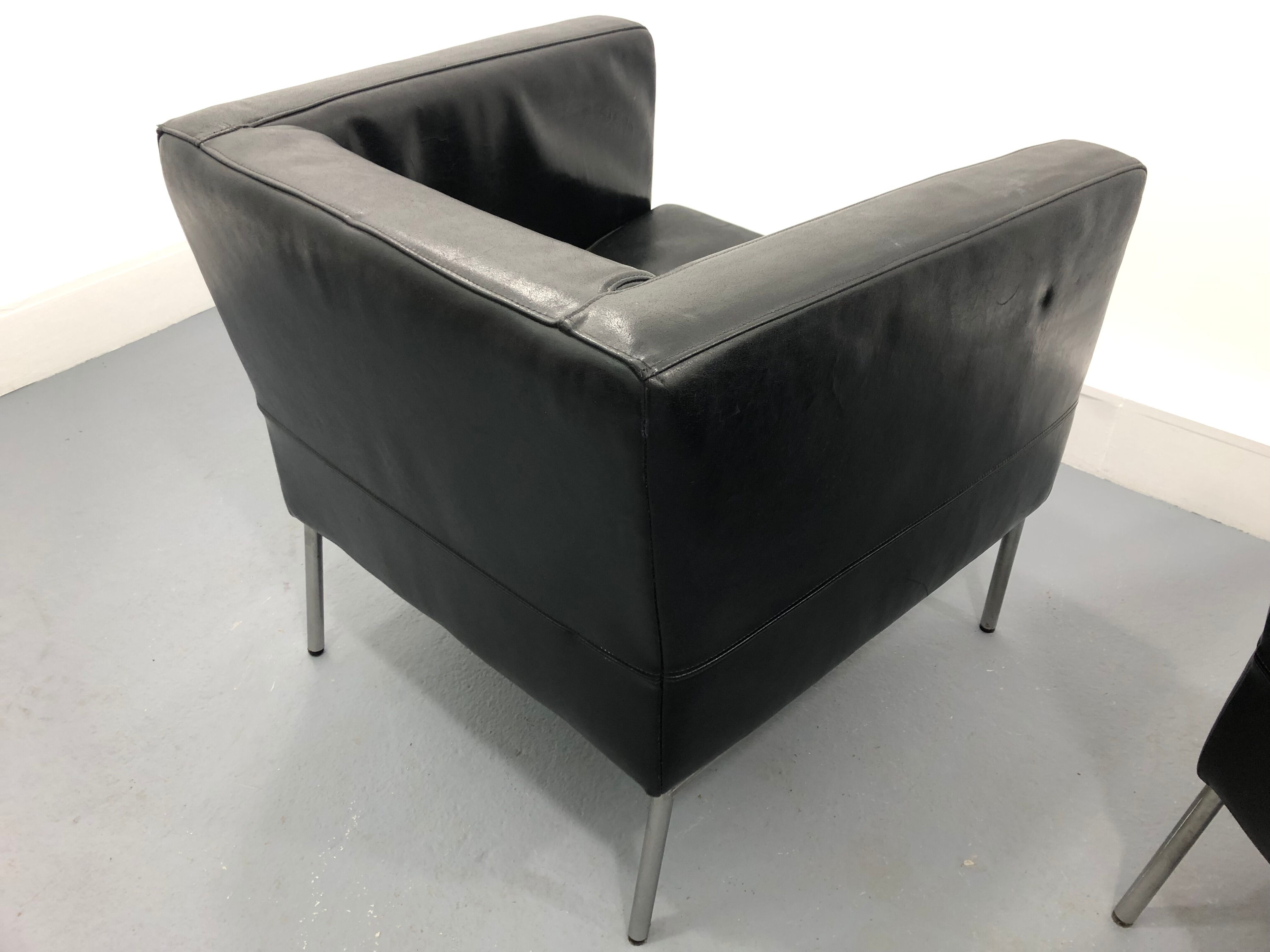 Armchairs leather black, 1980s,m set of 2