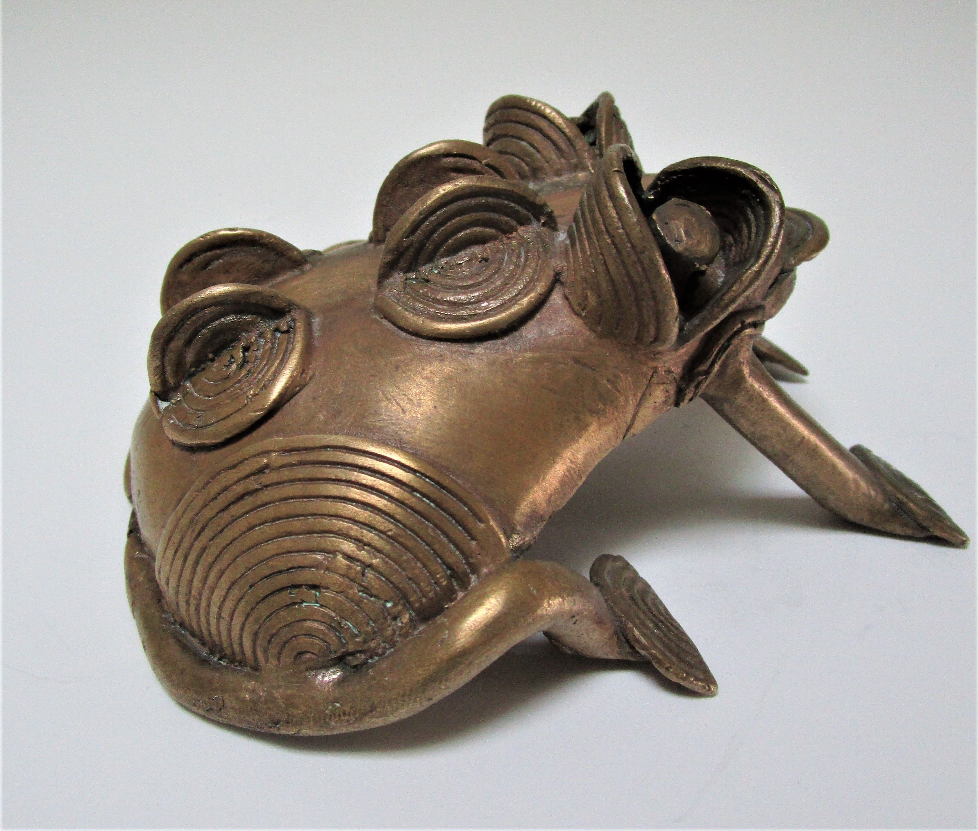 Sculptural frog brass vintage African art