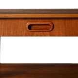 Scandinavian vintage teak nightstand with shelf and carved handle