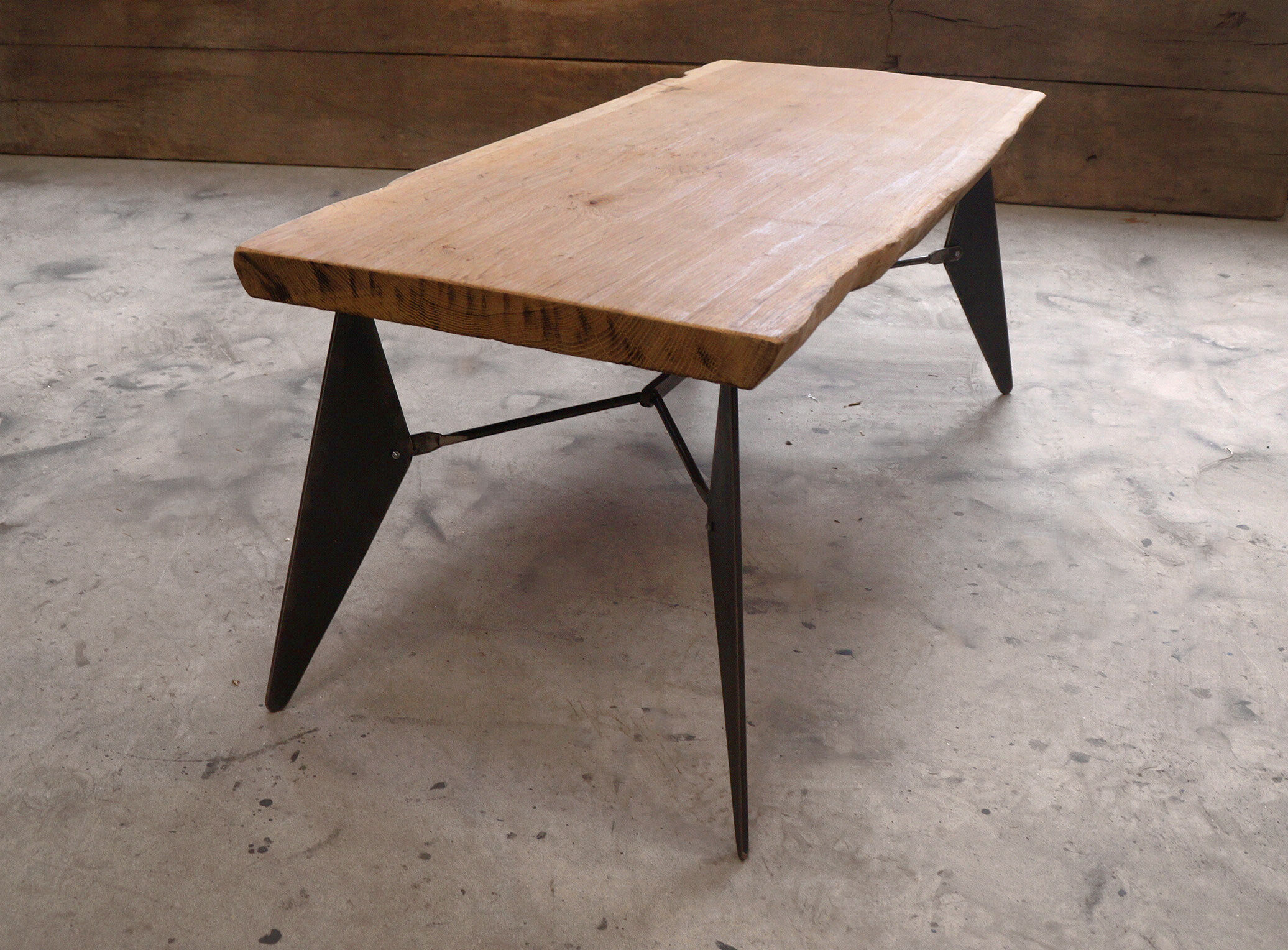 Raw wood and steel coffee table